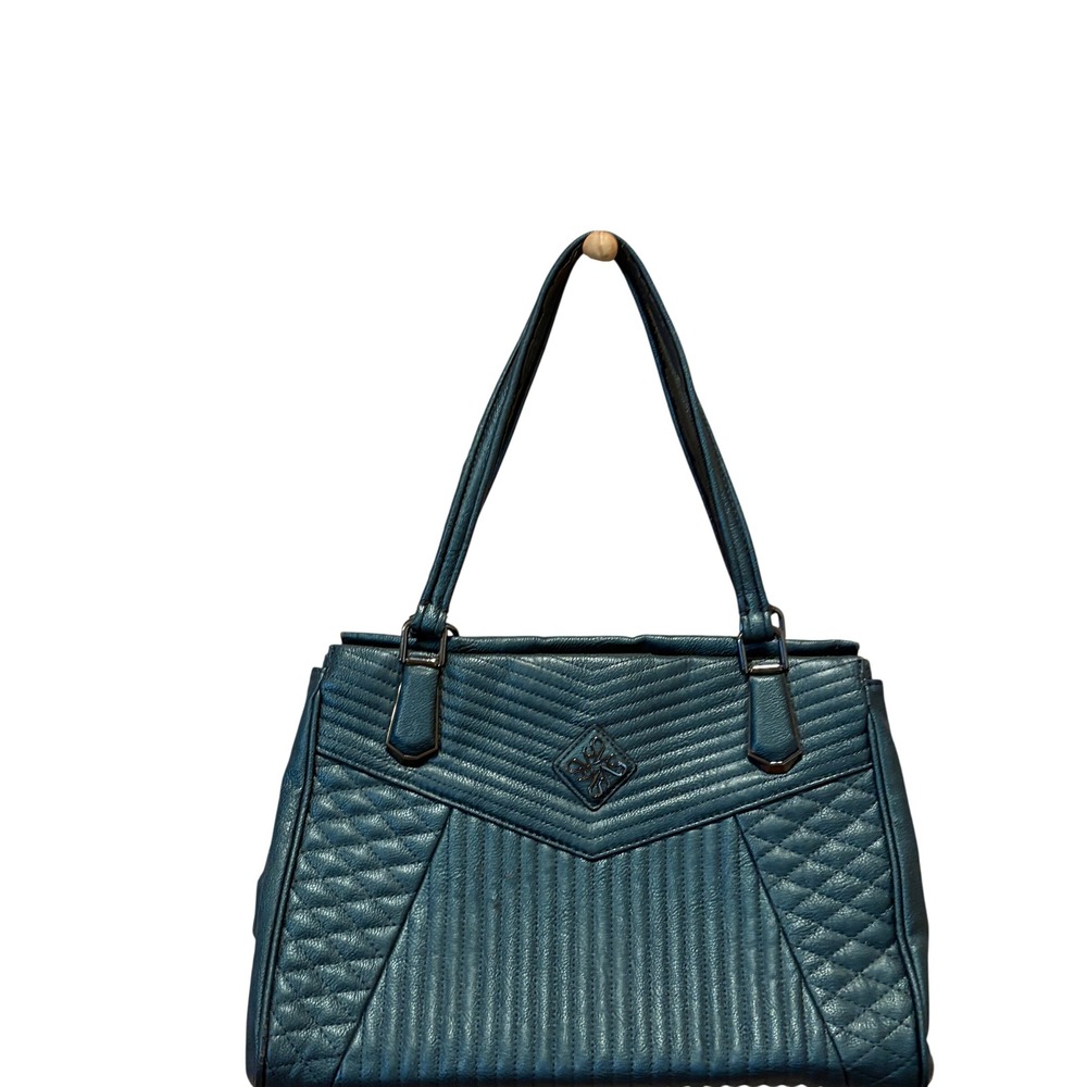 Simply Vera Vera Wang Teal Blue Quilted Faux Leather Shoulder Bag Tote Handbag